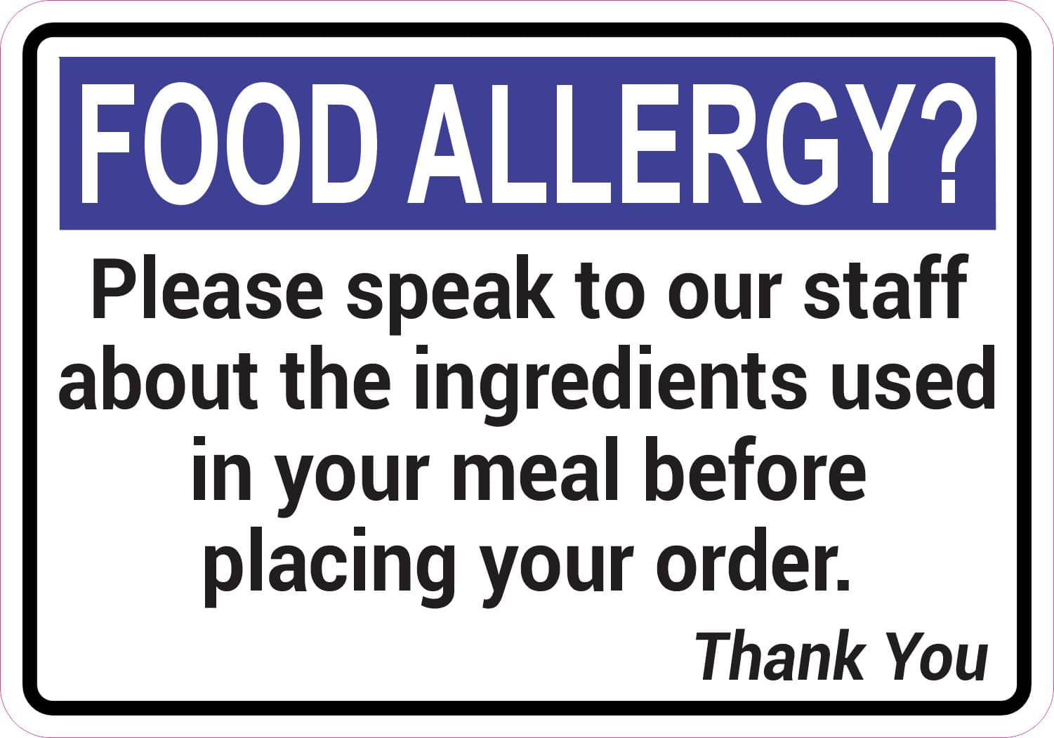 StickerTalk Food Allergy Speak to Staff Before Placing Order Vinyl Sticker, 5 inches by 3.5 inches