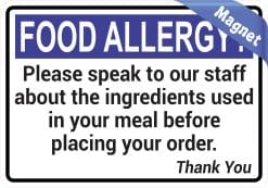 StickerTalk Food Allergy Speak to Staff Before Placing Order Magnet, 5 inches by 3.5 inches