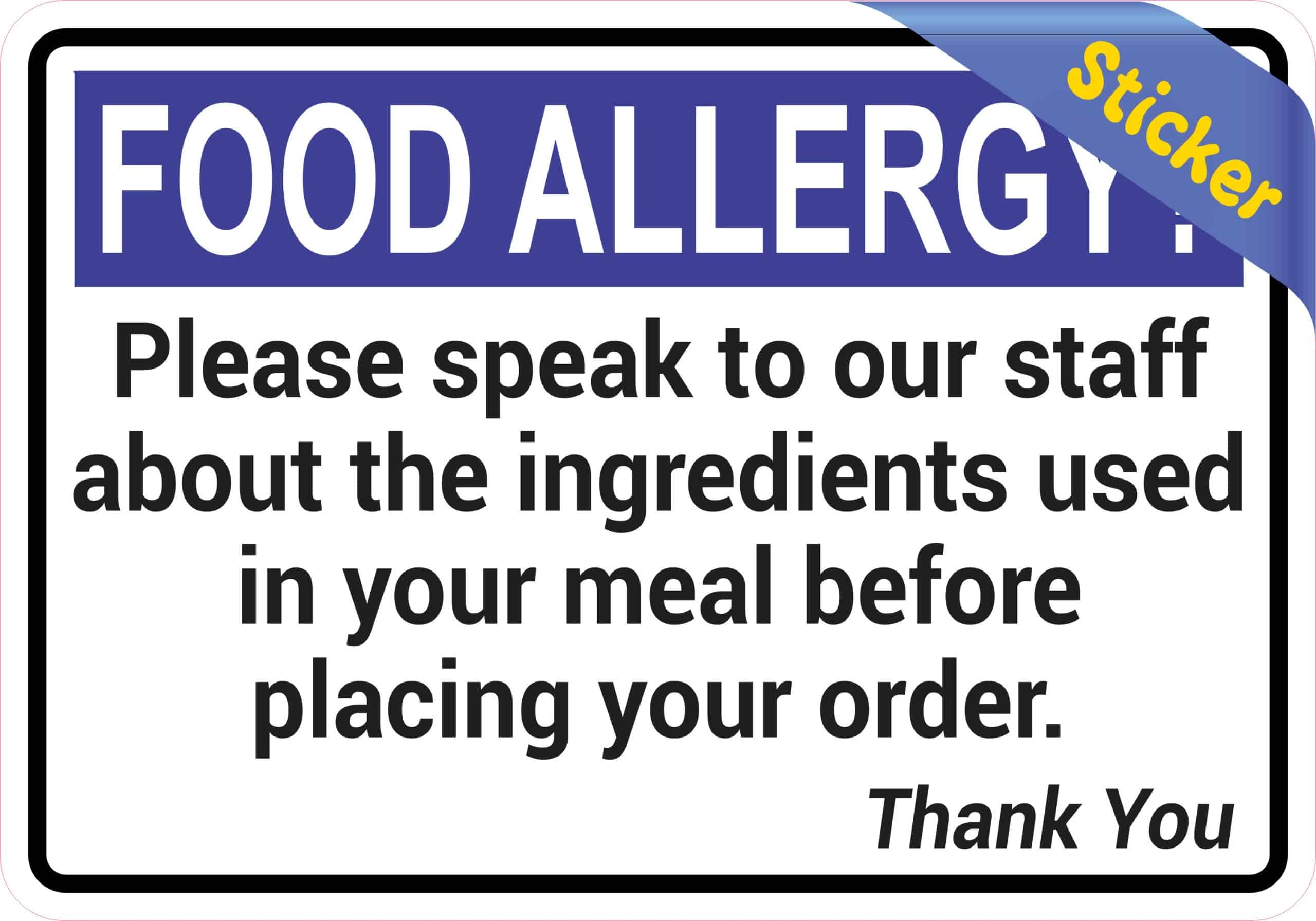 StickerTalk Food Allergy Speak to Staff Before Placing Order Vinyl Sticker, 5 inches by 3.5 inches