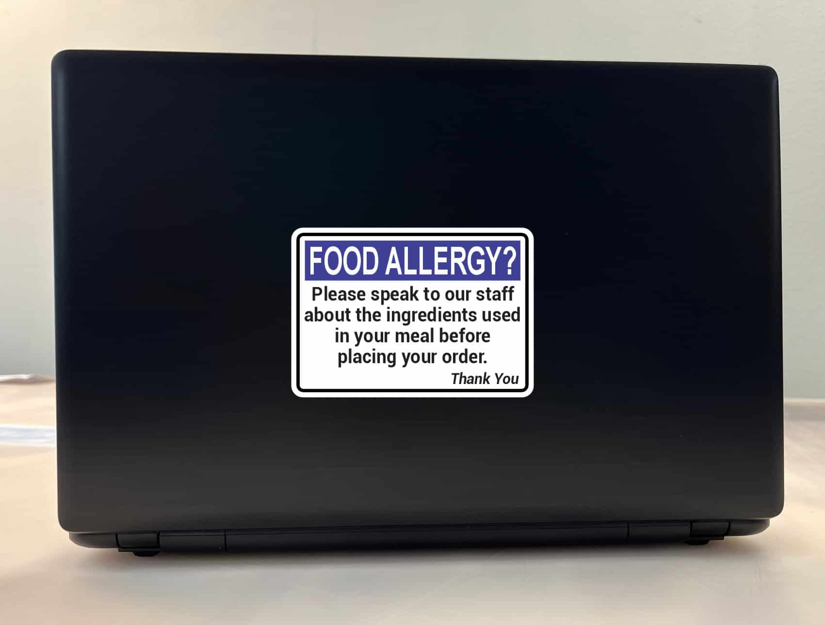 StickerTalk Food Allergy Speak to Staff Before Placing Order Vinyl Sticker, 5 inches by 3.5 inches