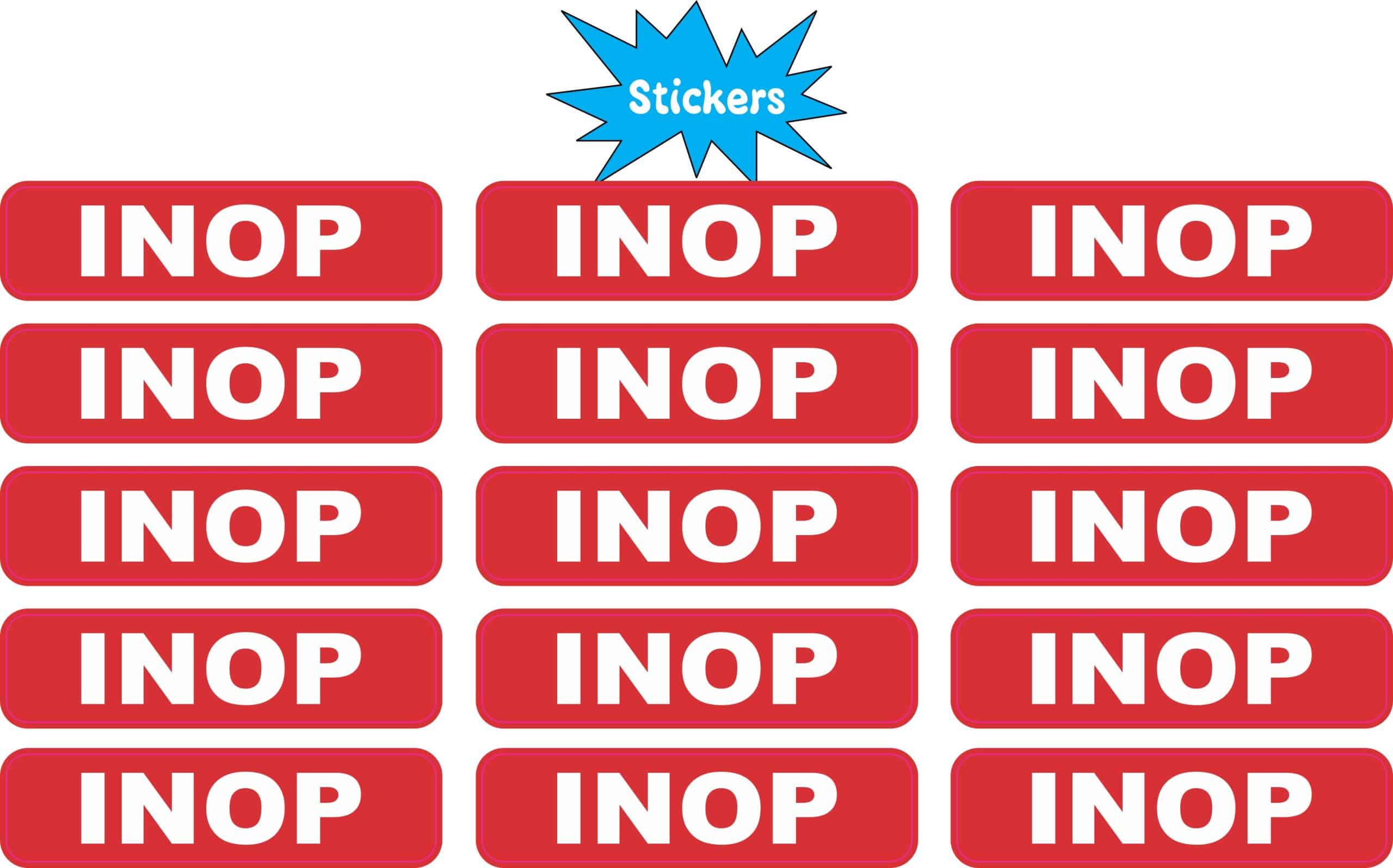 StickerTalk INOP Red Vinyl Sticker Sheet, 2 inches by 0.5 inches