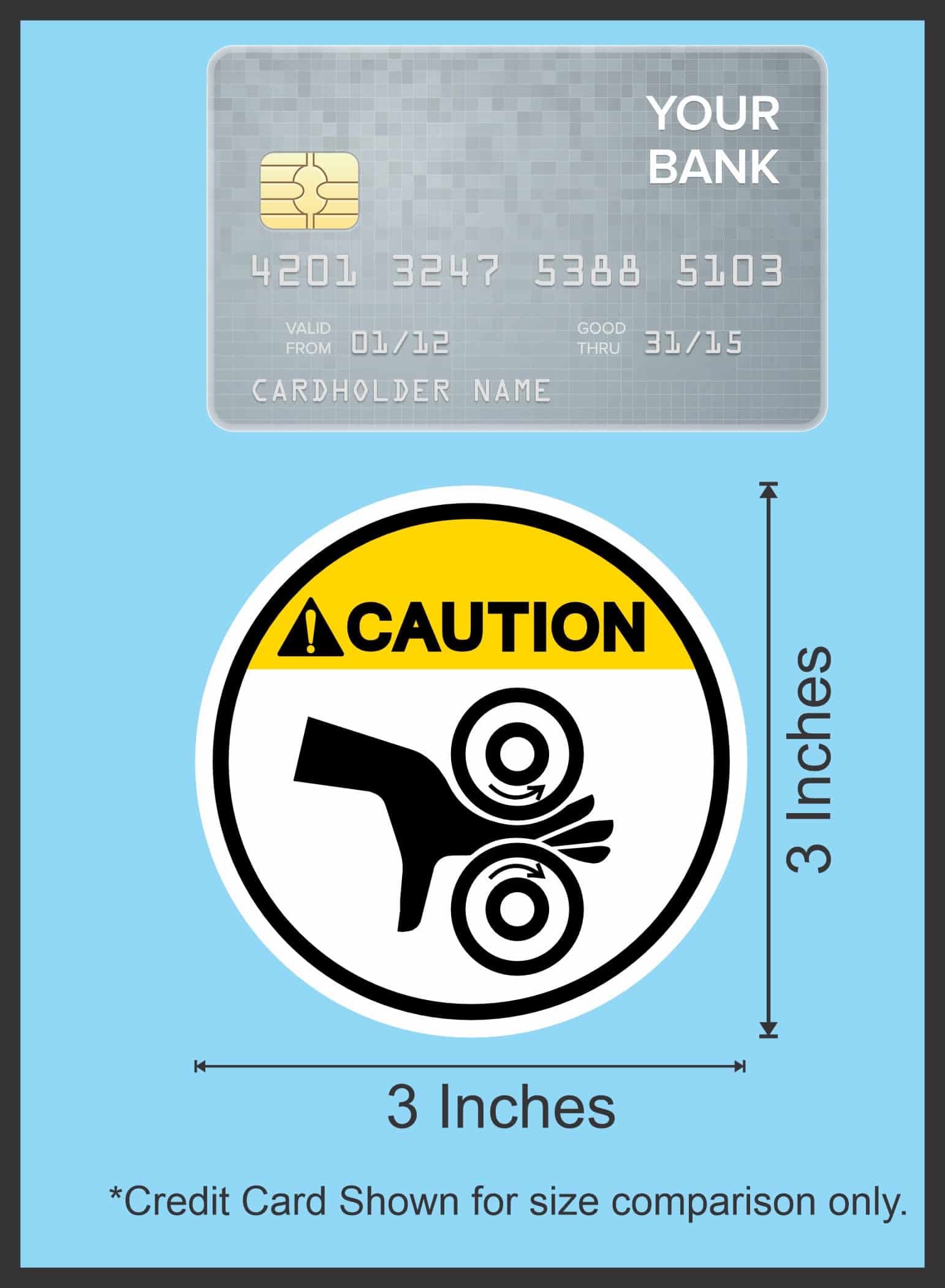 StickerTalk Hand Entanglement Rollers Caution Vinyl Sticker Sheet, 3 inches by 3 inches