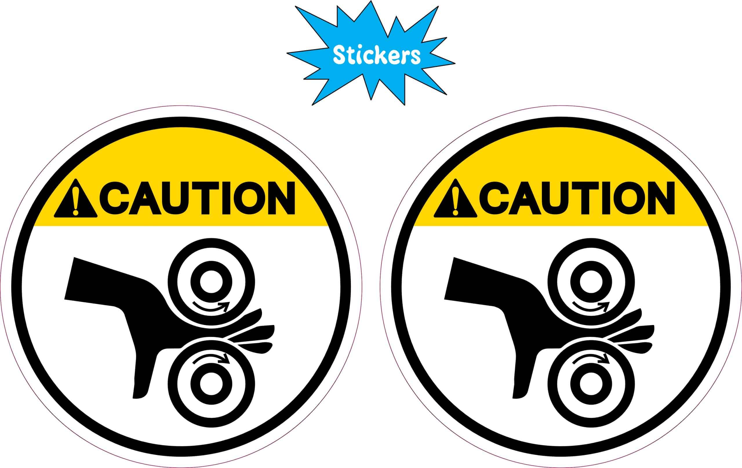 StickerTalk Hand Entanglement Rollers Caution Vinyl Sticker Sheet, 3 inches by 3 inches