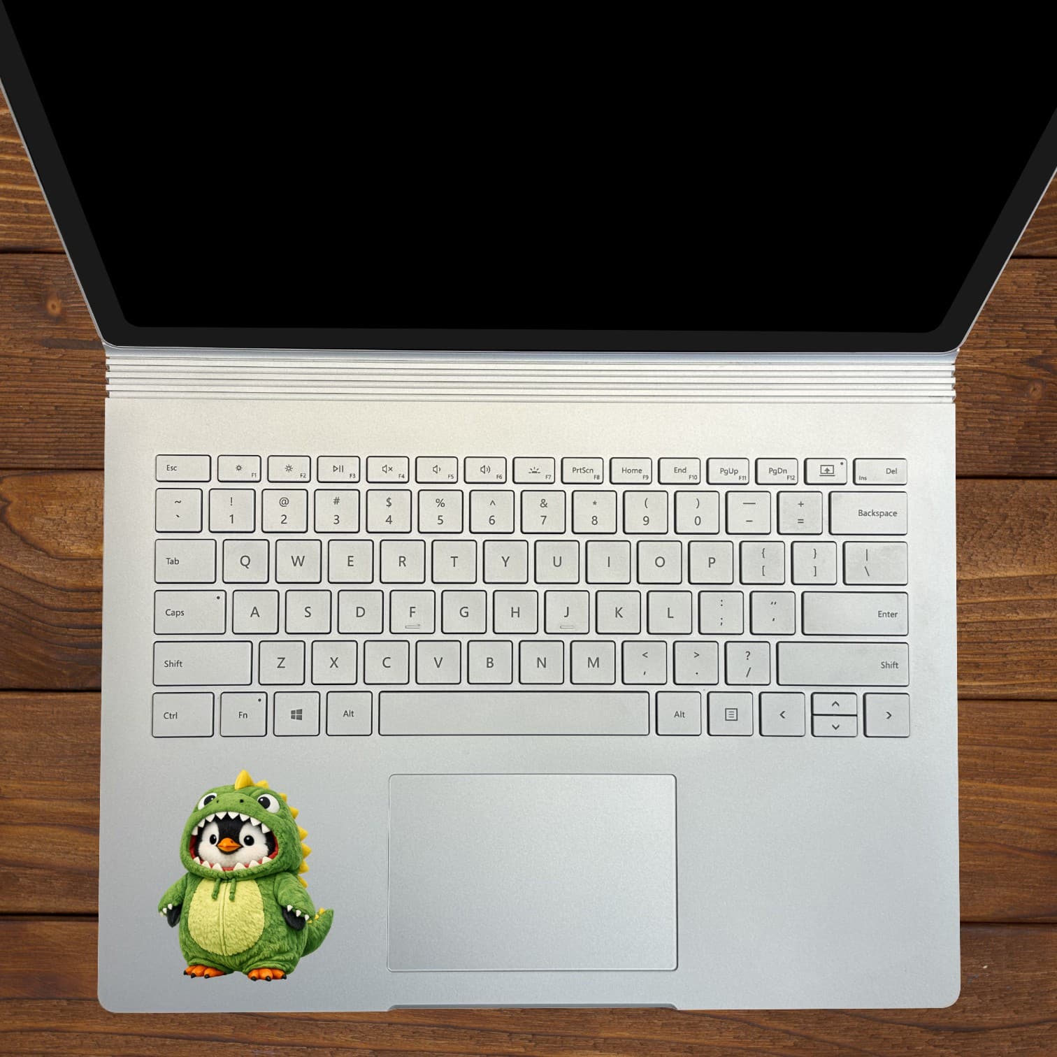 StickerTalk Penguin in Dino Costume Cartoon Vinyl Sticker Sheet, 2.5 inches by 3 inches