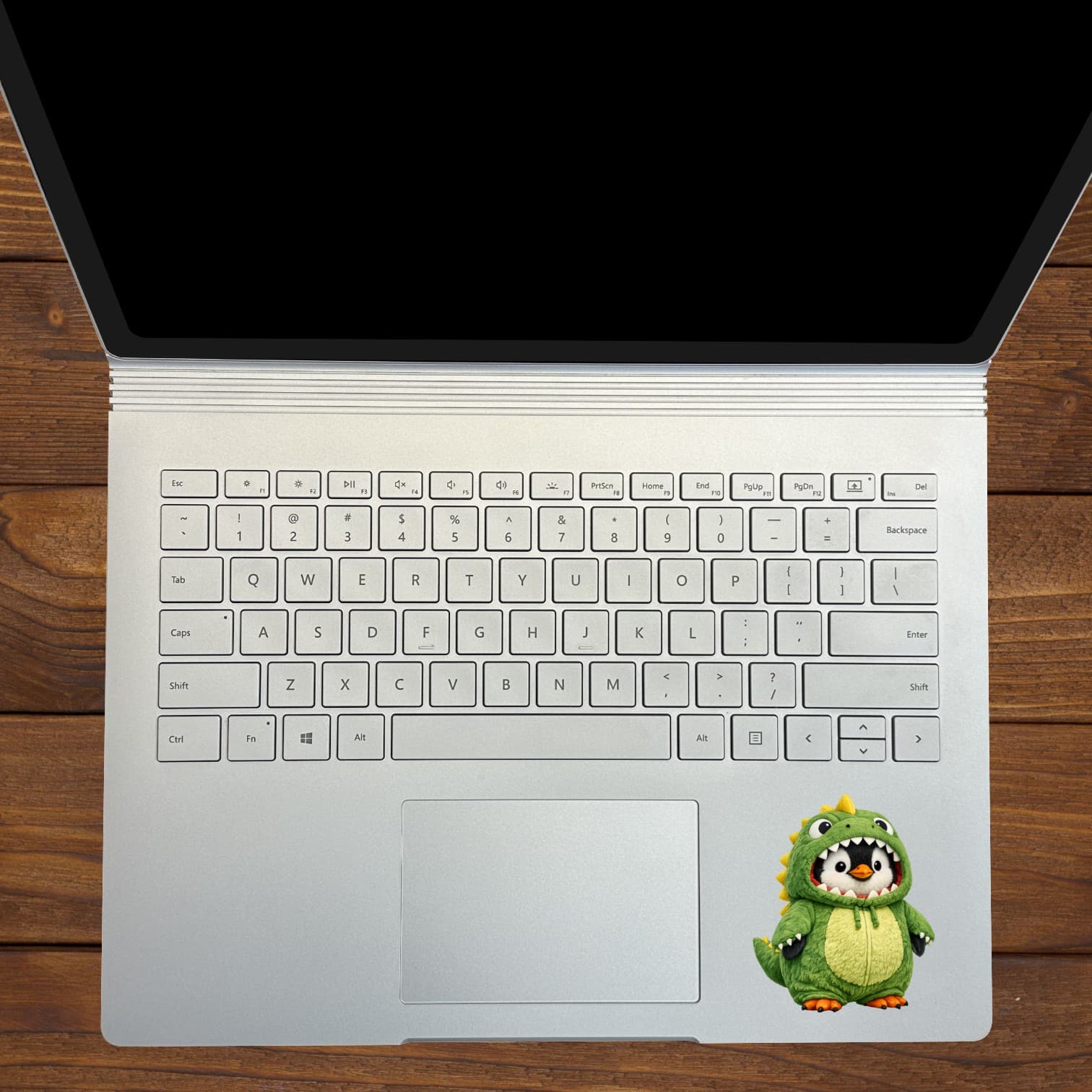 StickerTalk Penguin in Dino Costume Cartoon Vinyl Sticker Sheet, 2.5 inches by 3 inches