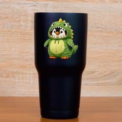 StickerTalk Penguin in Dino Costume Cartoon Vinyl Sticker Sheet, 2.5 inches by 3 inches
