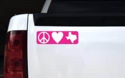 StickerTalk, Pink Peace Love Texas Vinyl Magnet, 10 inches wide by 3 inches tall