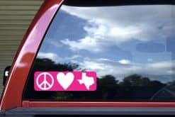 StickerTalk, Pink Peace Love Texas Vinyl Sticker, 10 inches wide by 3 inches tall