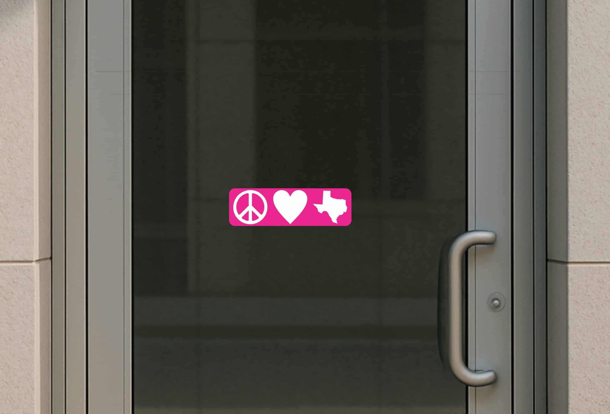 StickerTalk, Pink Peace Love Texas Vinyl Sticker, 10 inches wide by 3 inches tall
