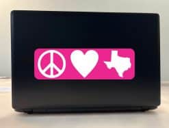 StickerTalk, Pink Peace Love Texas Vinyl Sticker, 10 inches wide by 3 inches tall