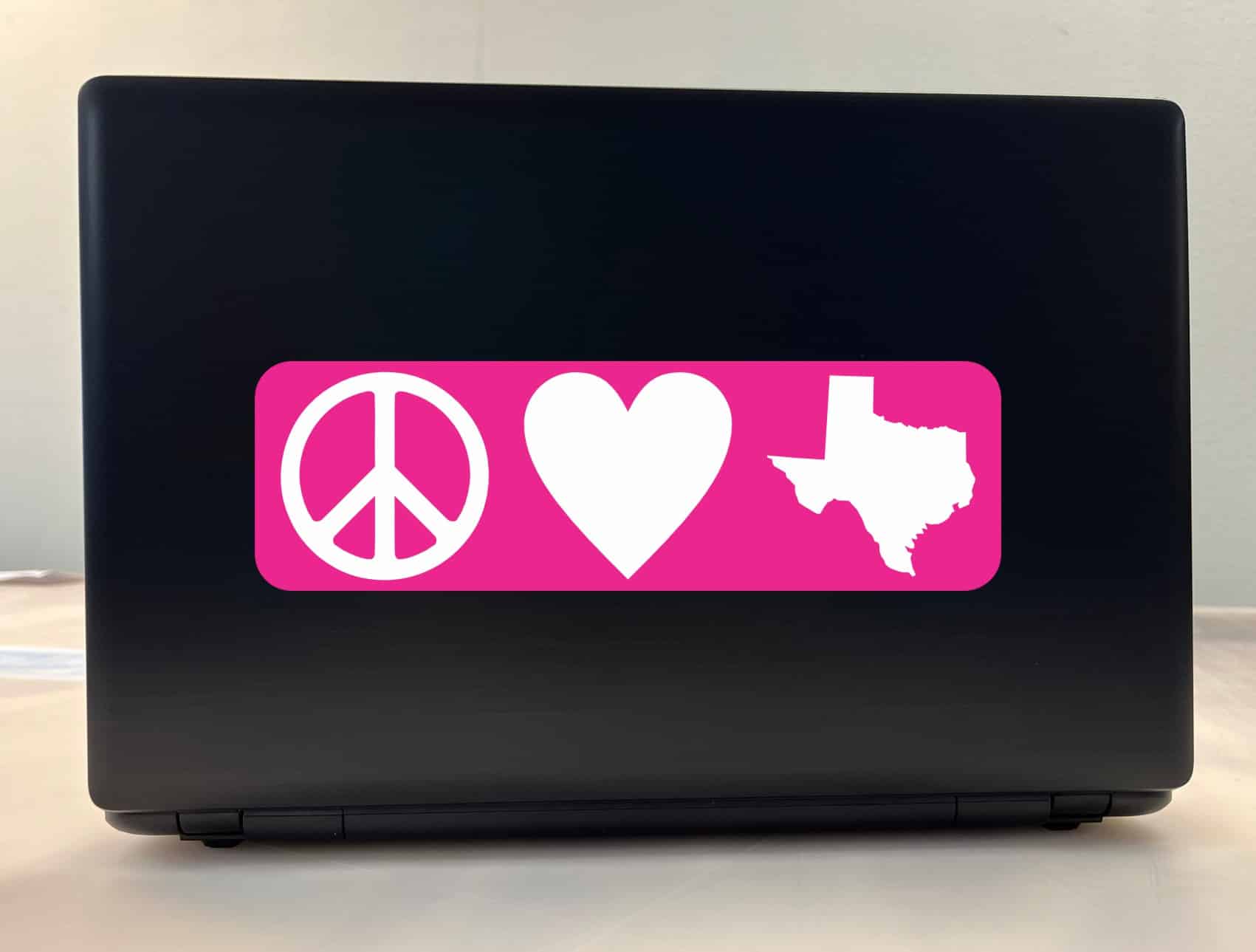 StickerTalk, Pink Peace Love Texas Vinyl Sticker, 10 inches wide by 3 inches tall