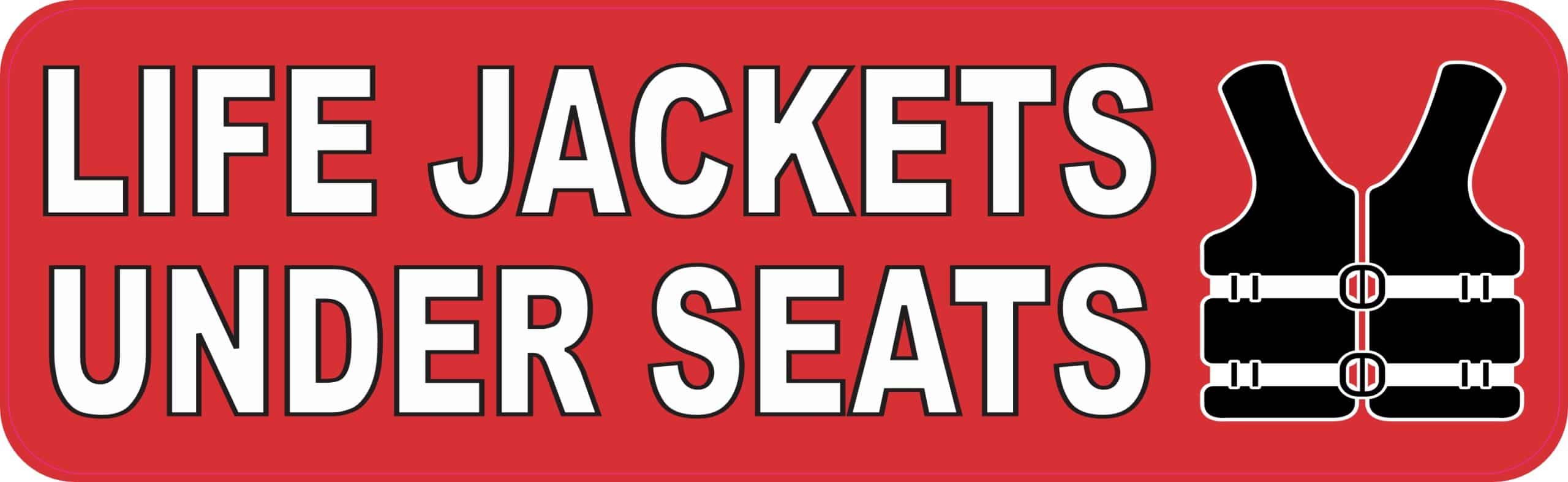 StickerTalk Life Jackets Under Seats Sticker, 10 inches by 3 inches