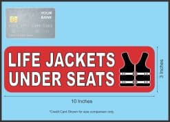 StickerTalk Life Jackets Under Seats Sticker, 10 inches by 3 inches