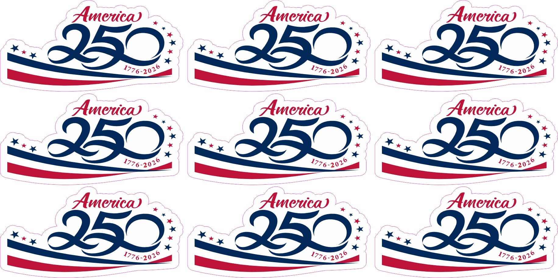 StickerTalk USA Semiquincentennial America 250th Birthday, 2 inches by 1 inch each