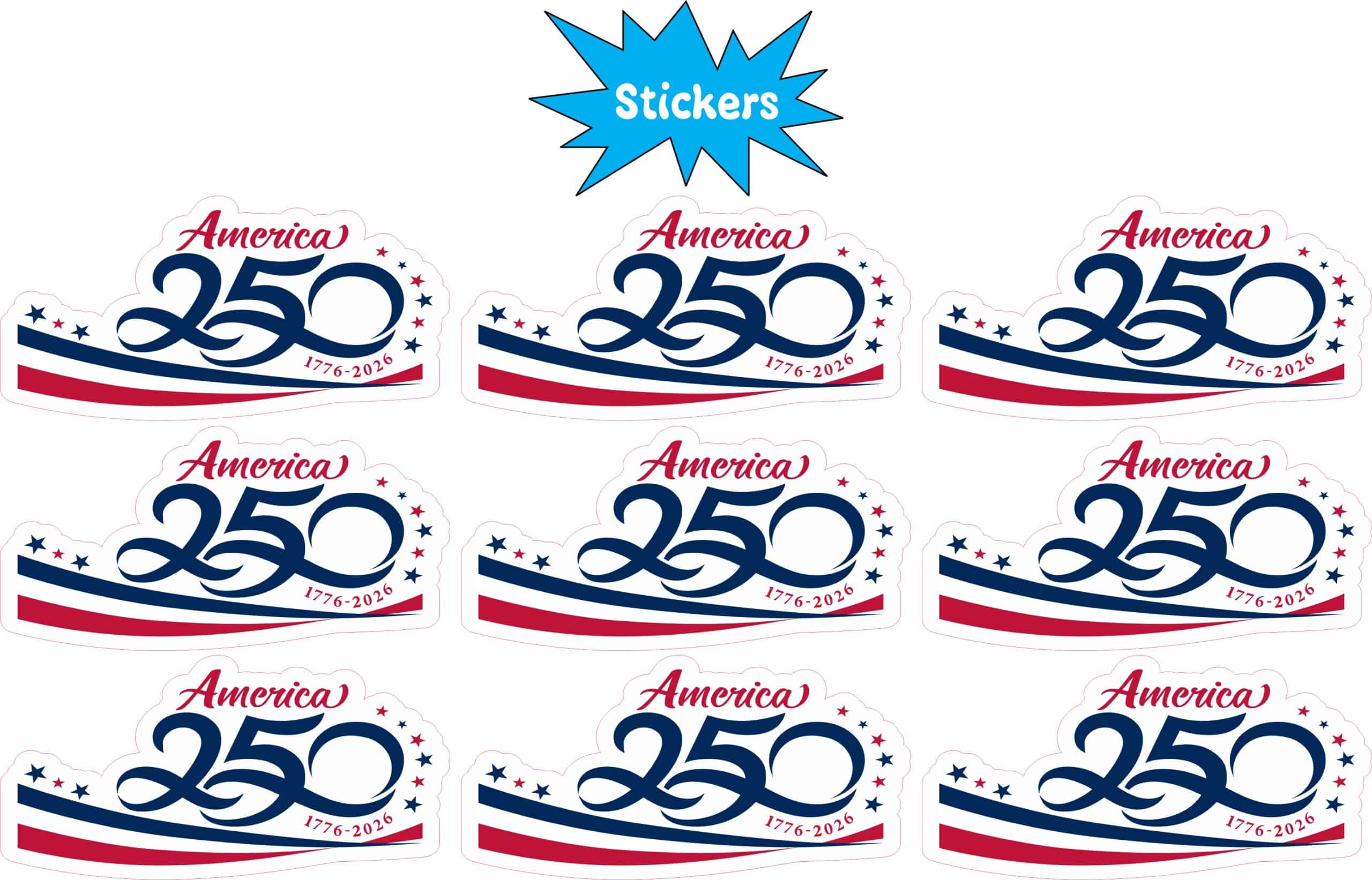StickerTalk USA Semiquincentennial America 250th Birthday, 2 inches by 1 inch each