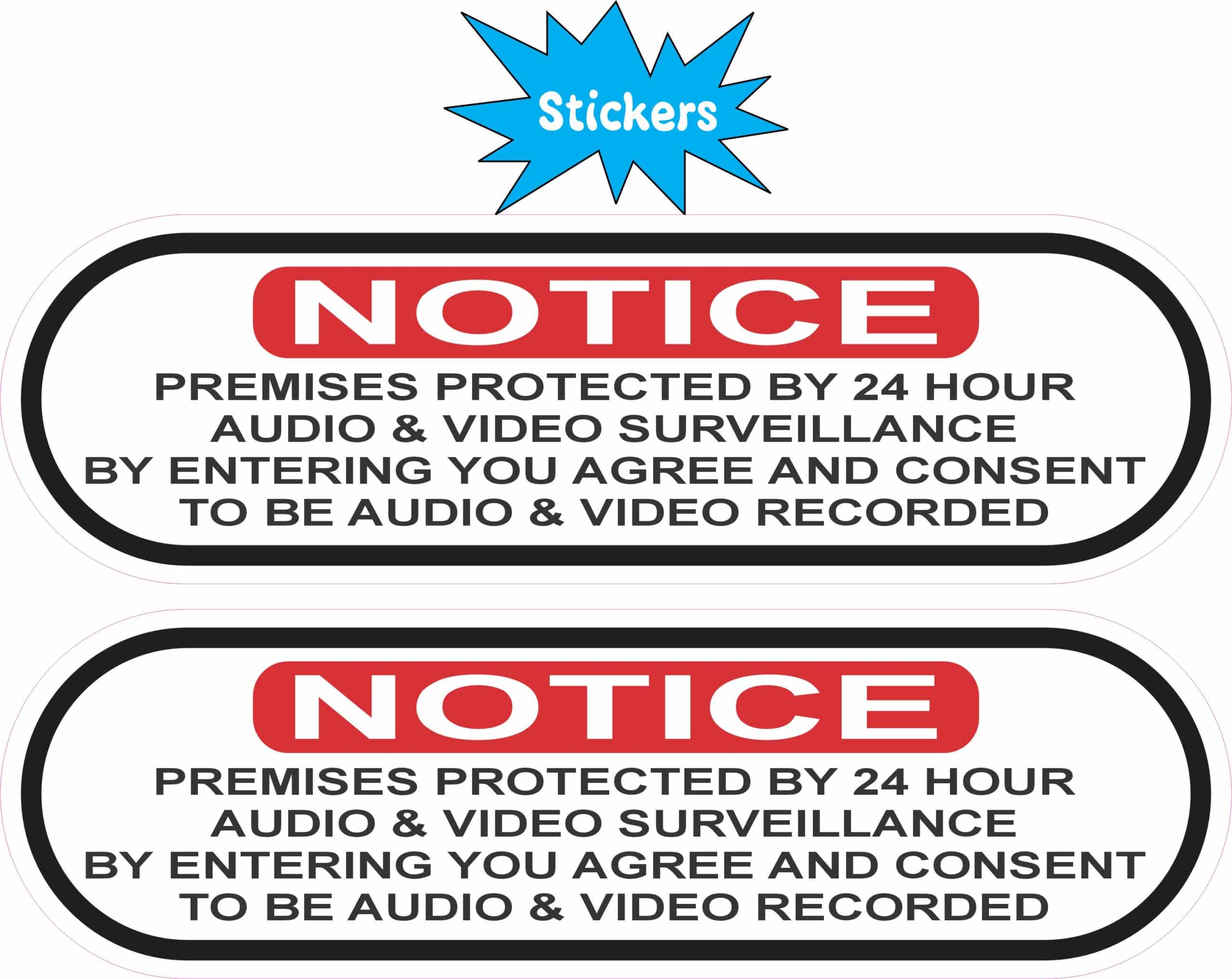 StickerTalk Premises Protected By Audio and Video Recording, 5 inches by 1.5 inches