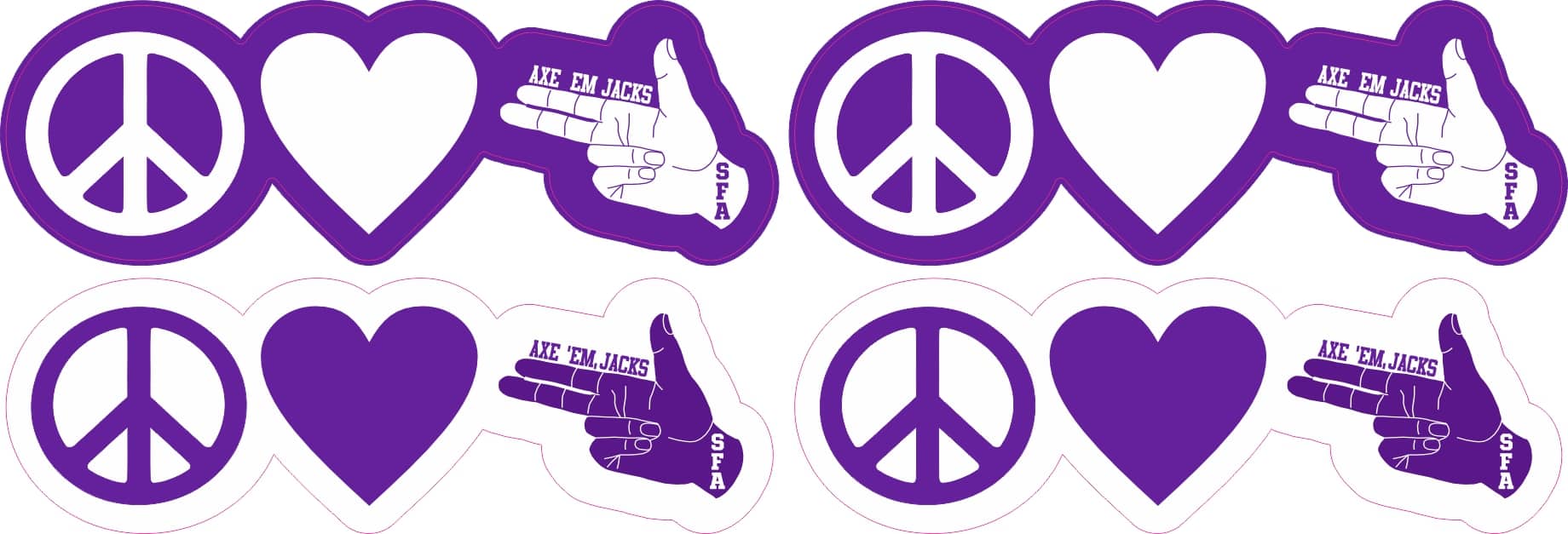 StickerTalk SFA Peace Love Jacks Sticker, 3 inches by 1 inches