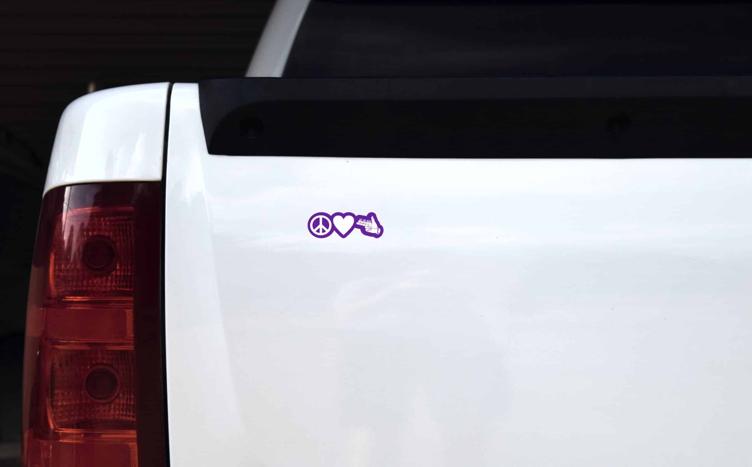 StickerTalk SFA Peace Love Jacks Sticker, 3 inches by 1 inches