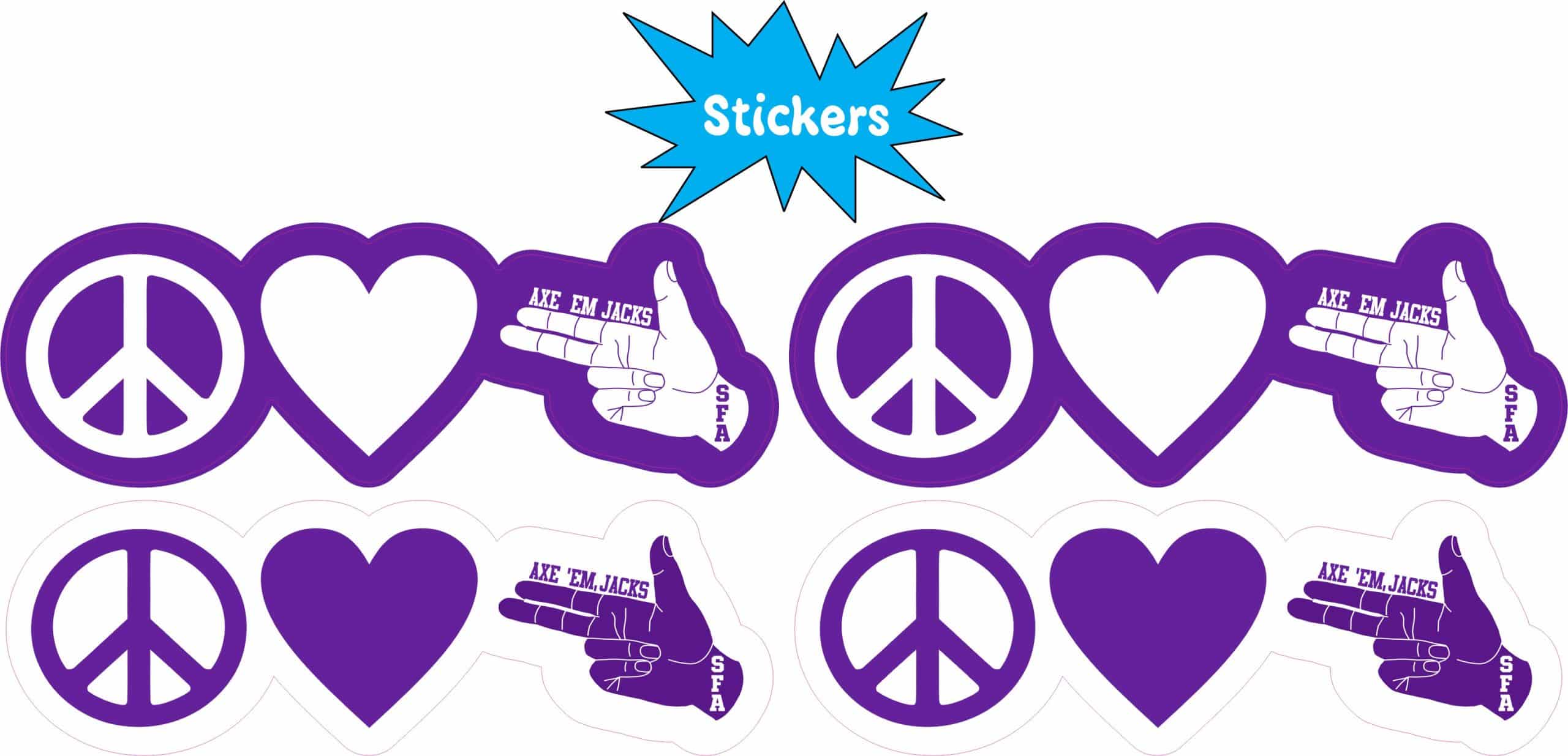 StickerTalk SFA Peace Love Jacks Sticker, 3 inches by 1 inches