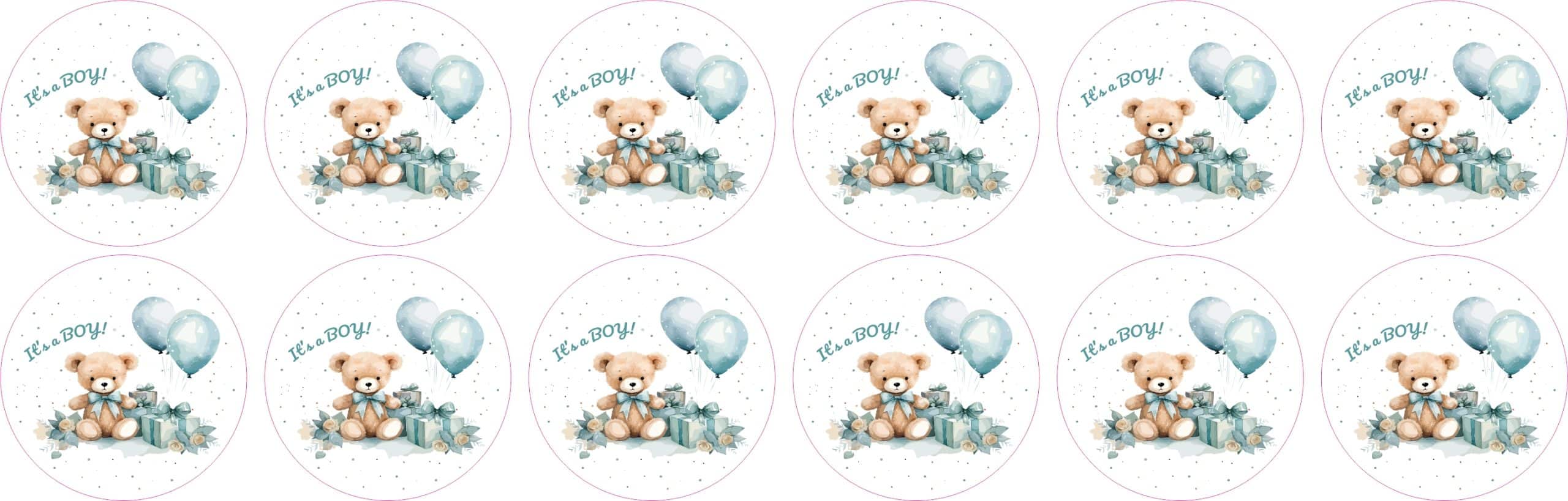 StickerTalk It's a Boy Teddy Bear, 1.5 inches by 1.5 inches