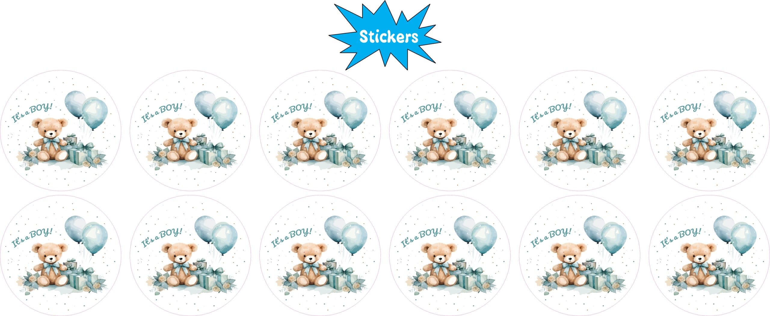 StickerTalk It's a Boy Teddy Bear, 1.5 inches by 1.5 inches