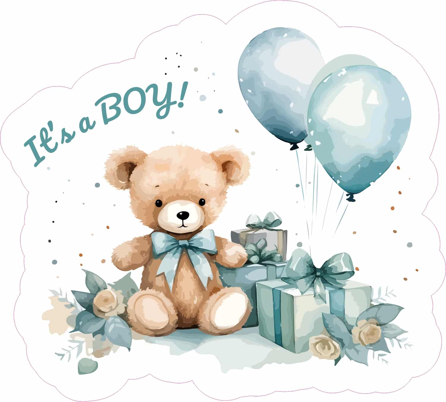 StickerTalk It's a Boy Teddy Bear Sticker, 5 inches by 4.5 inches