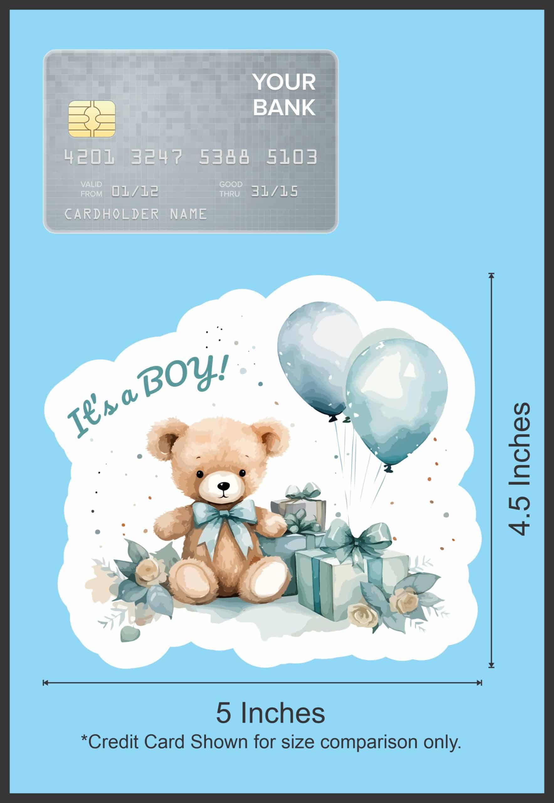 StickerTalk It's a Boy Teddy Bear Sticker, 5 inches by 4.5 inches