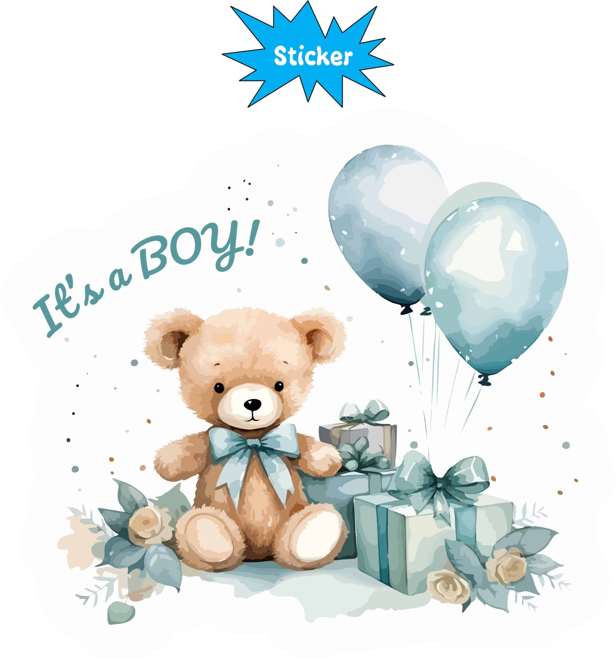StickerTalk It's a Boy Teddy Bear Sticker, 5 inches by 4.5 inches