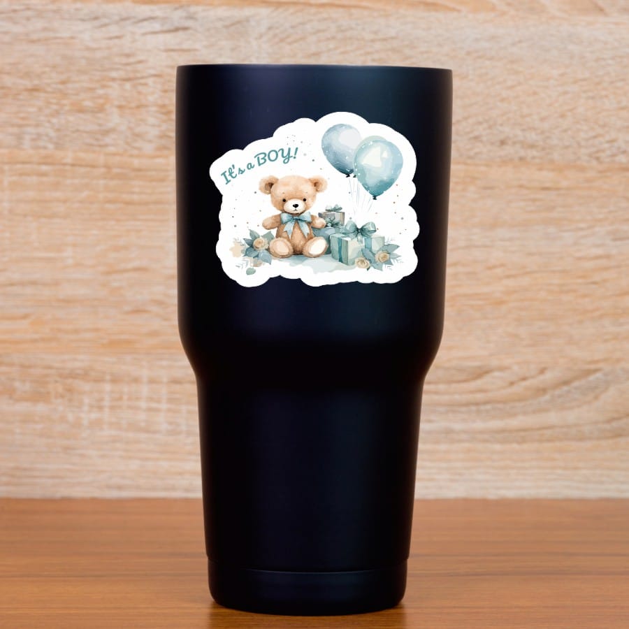 StickerTalk It's a Boy Teddy Bear Sticker, 3 inches by 2.5 inches