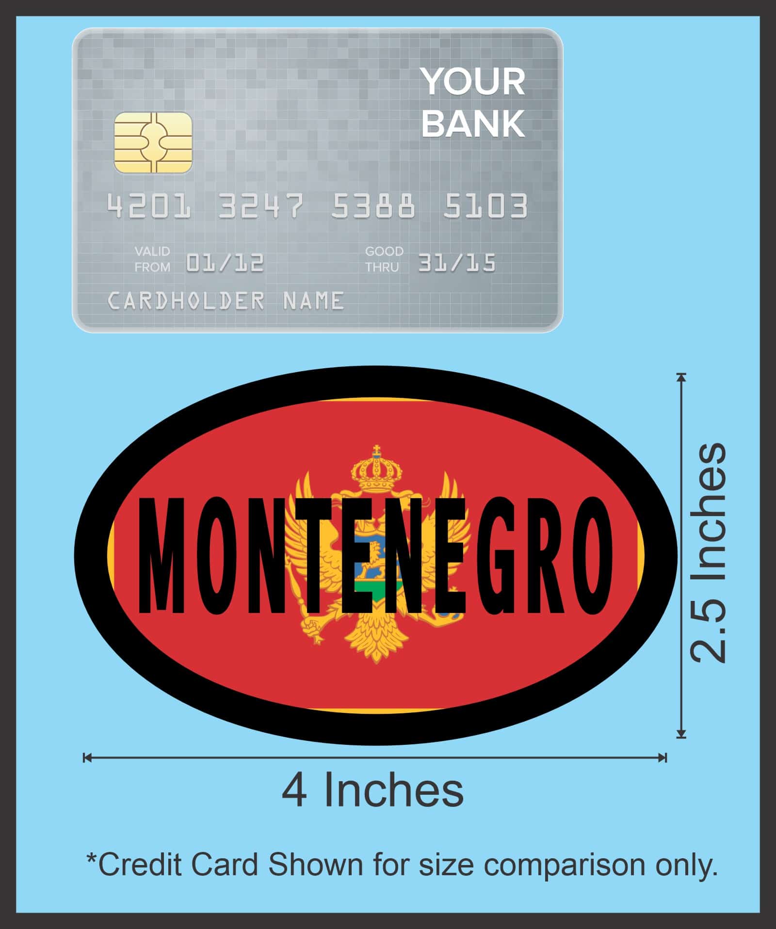 StickerTalk Montenegro Flag Oval Sticker, 4 inches by 2.5 inches