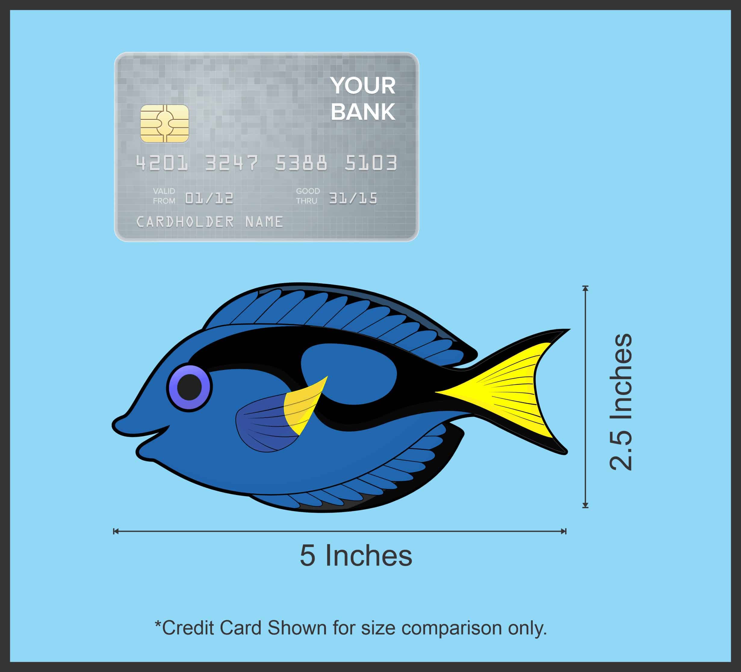StickerTalk Blue Tang Fish Sticker, 5 inches by 2.5 inches