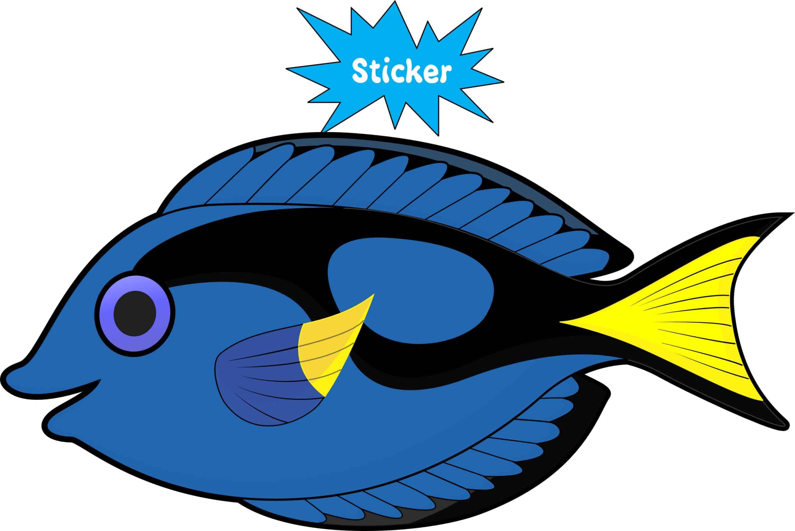 StickerTalk Blue Tang Fish Sticker, 5 inches by 2.5 inches