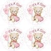 StickerTalk It's A Girl Teddy Bear Stickers, 1.5 inches by 1.5 inches
