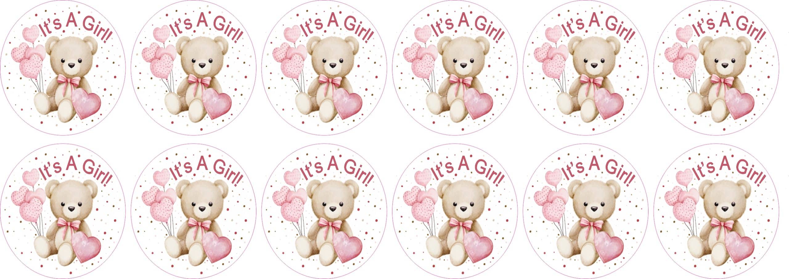 StickerTalk It's A Girl Teddy Bear Stickers, 1.5 inches by 1.5 inches