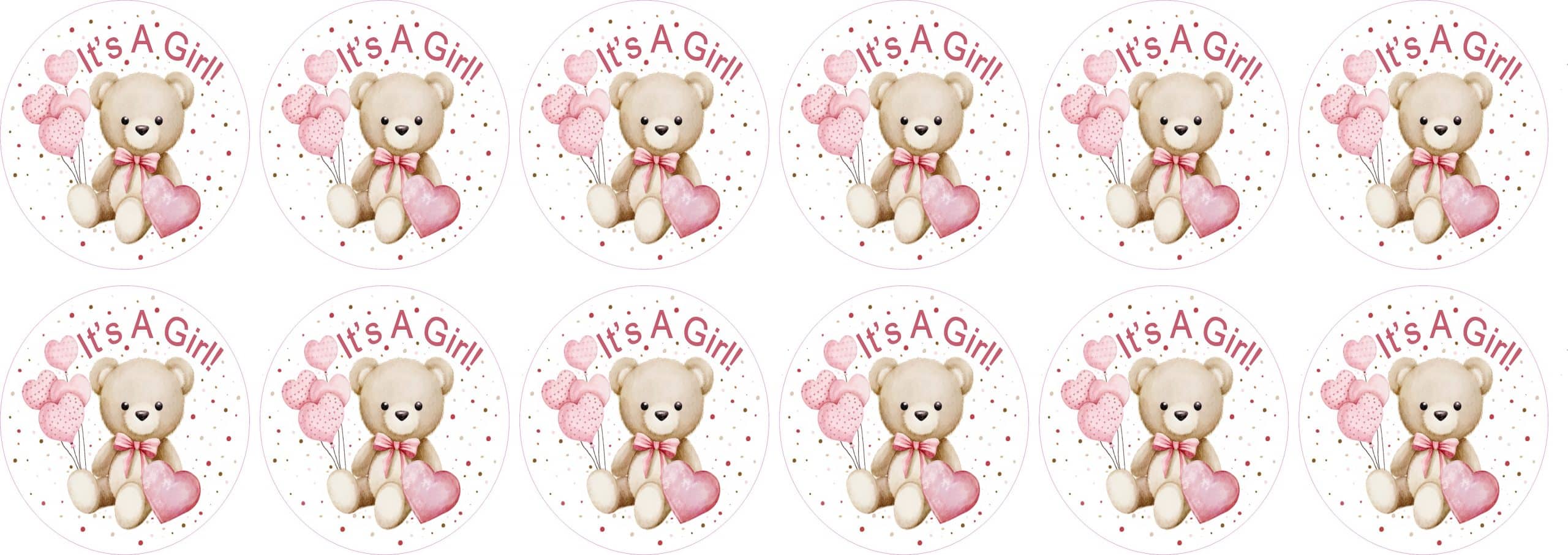 StickerTalk It's A Girl Teddy Bear Stickers, 1.5 inches by 1.5 inches