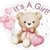 StickerTalk It's A Girl Teddy Bear Sticker, 5 inches by 4.5 inches
