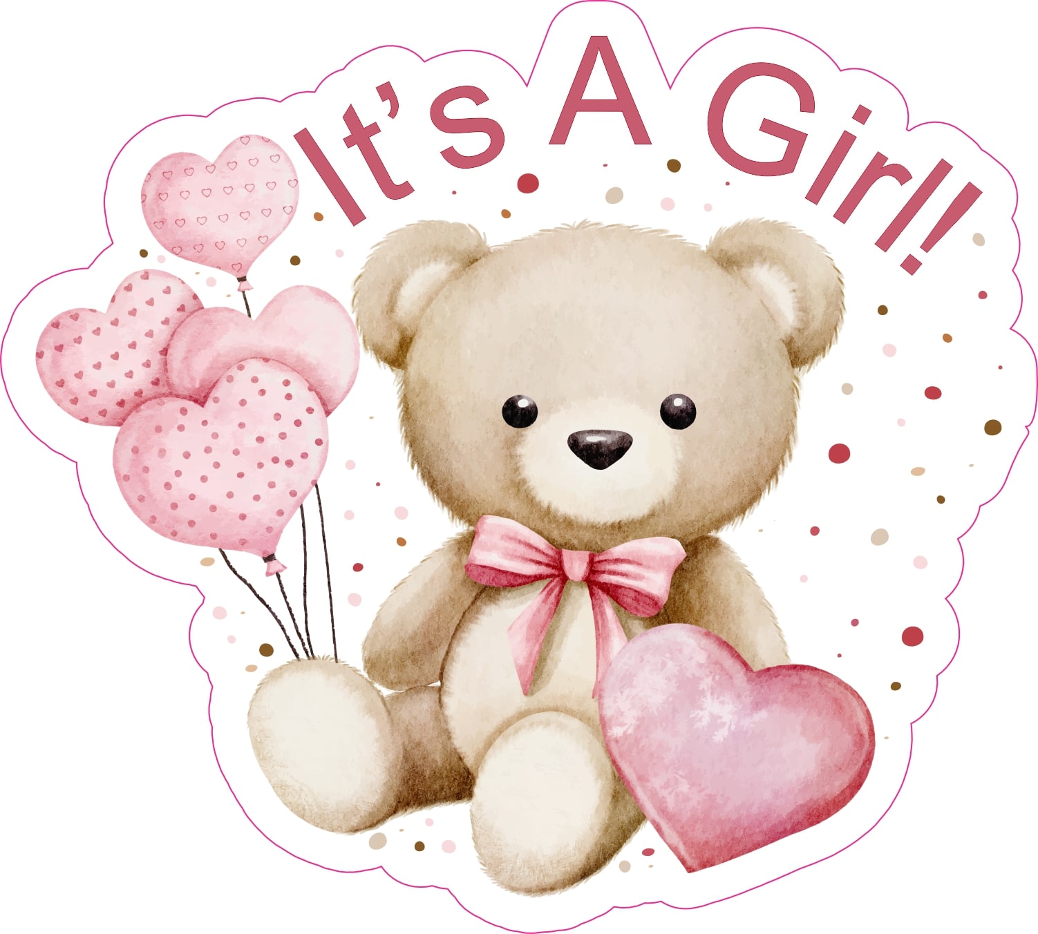 StickerTalk It's A Girl Teddy Bear Sticker, 5 inches by 4.5 inches