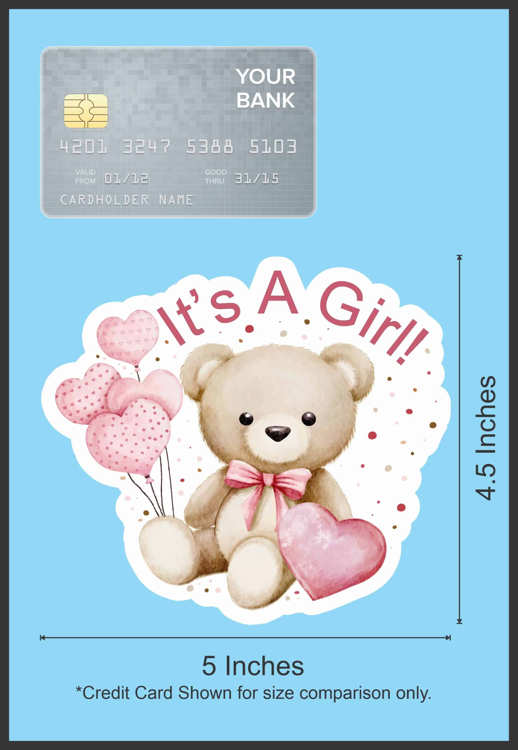 StickerTalk It's A Girl Teddy Bear Sticker, 5 inches by 4.5 inches