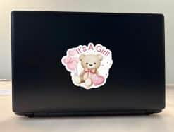 StickerTalk It's A Girl Teddy Bear Sticker, 5 inches by 4.5 inches