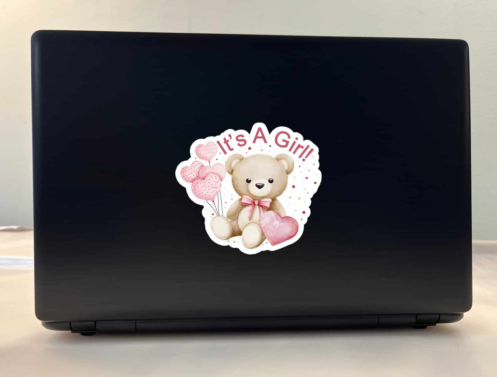 StickerTalk It's A Girl Teddy Bear Sticker, 5 inches by 4.5 inches