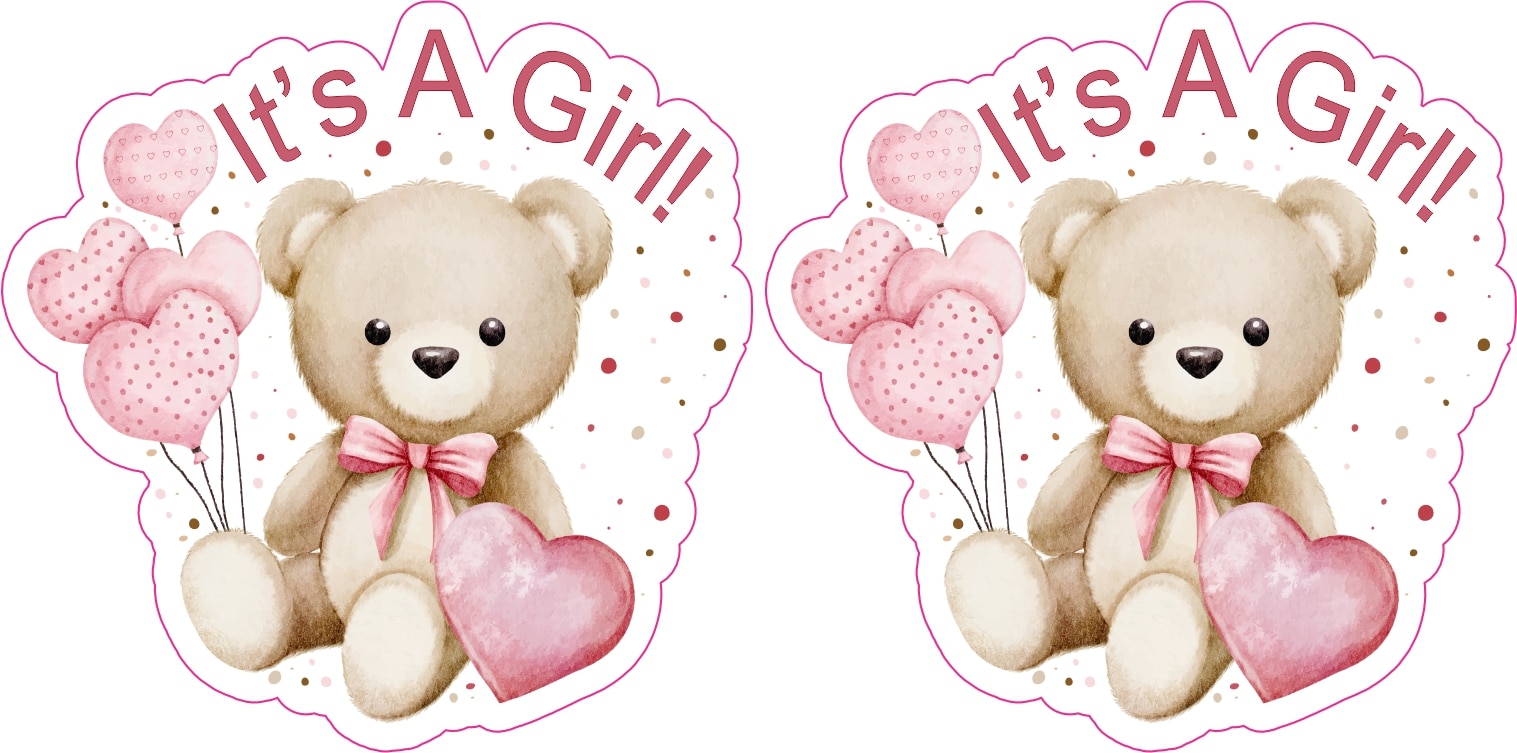 StickerTalk It's A Girl Teddy Bear Sticker, 2.5 inches by 2.5 inches