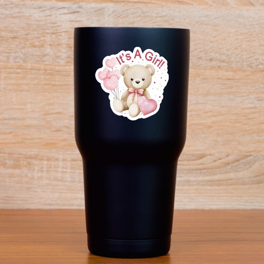 StickerTalk It's A Girl Teddy Bear Sticker, 2.5 inches by 2.5 inches