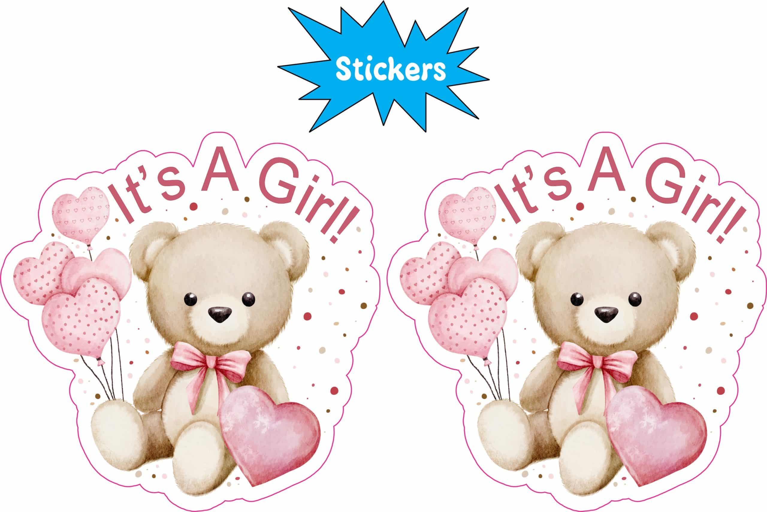 StickerTalk It's A Girl Teddy Bear Sticker, 2.5 inches by 2.5 inches
