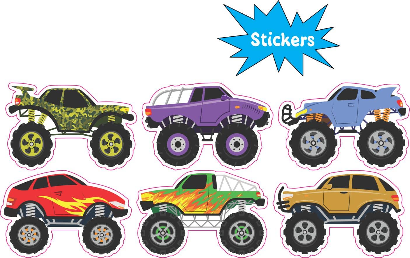 StickerTalk Monster Truck Stickers, 1.5 Inches by 1 Inch each