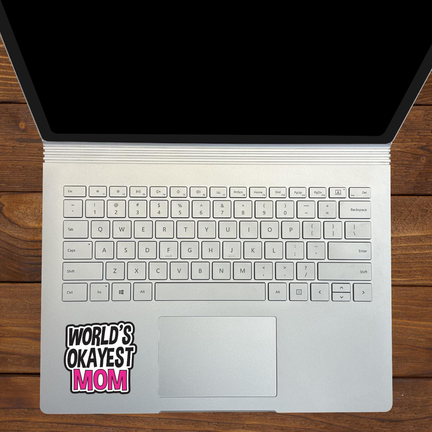 StickerTalk World's Okayest Mom Sticker, 2.5 inches by 2.5 inches