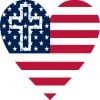 StickerTalk American Flag Heart Cross Sticker, 6 inches by 6 inches
