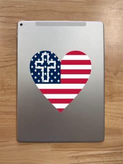 StickerTalk American Flag Heart Cross Sticker, 6 inches by 6 inches
