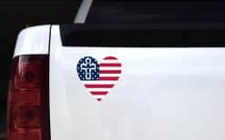 StickerTalk American Flag Heart Cross Sticker, 6 inches by 6 inches