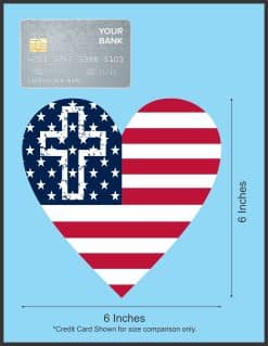 StickerTalk American Flag Heart Cross Sticker, 6 inches by 6 inches