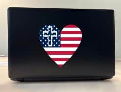 StickerTalk American Flag Heart Cross Sticker, 6 inches by 6 inches